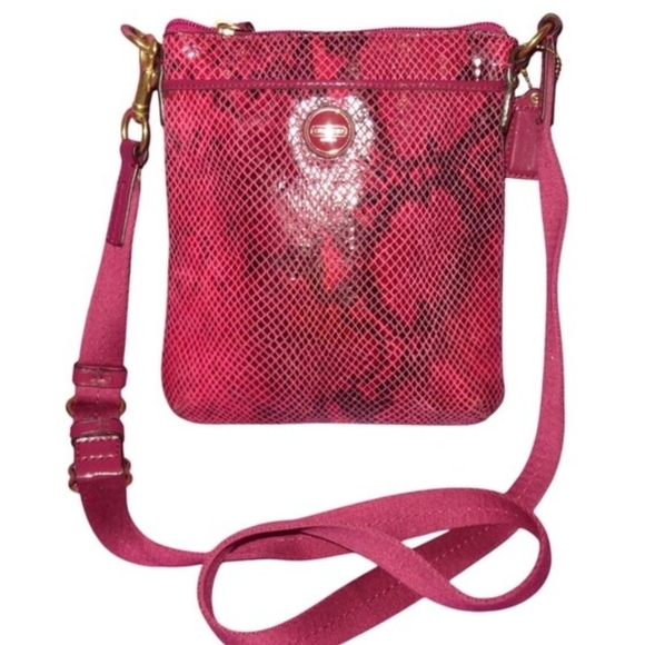 Coach Raspberry Python Embossed Leather Crossbody Messenger Bag NWT